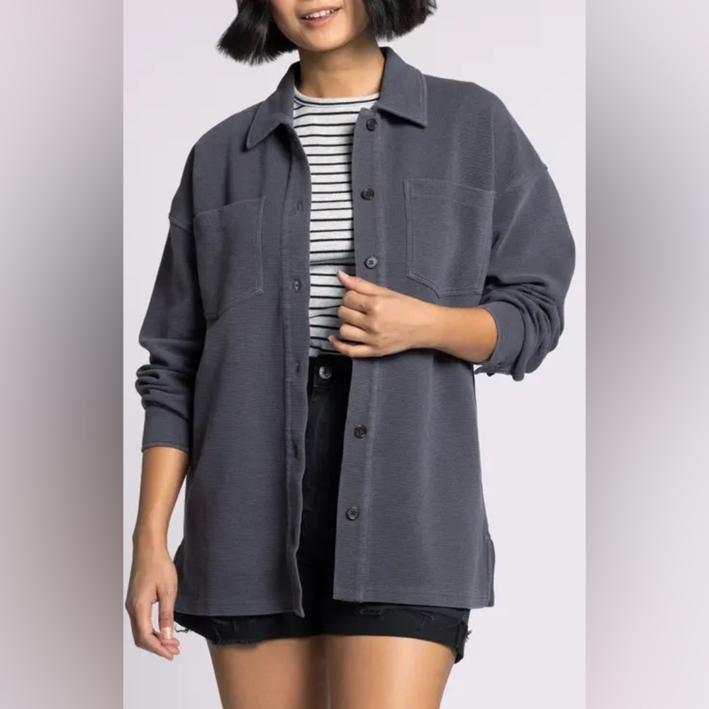 Thread & Supply Charcoal Striped Shirt Jacket